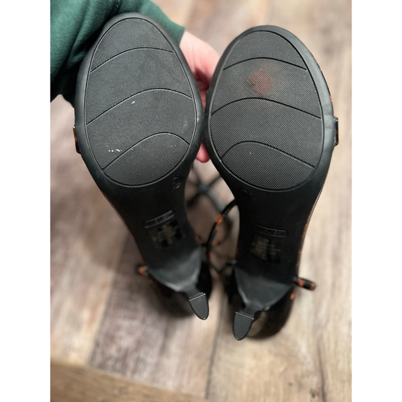 NEW Women's Nine West Leopard Print Ankle Strap Heels Size 11 Brown Black - Picture 10 of 11